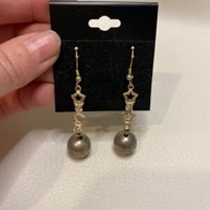 Vintage Silver Tone Balls and Stars Women's Dangle Earrings